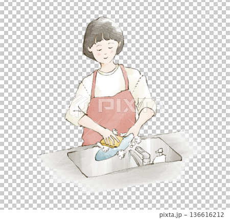 食器洗いをする女性 136616212