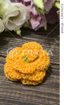 Knitted flowers and circles suitable for home decor, fashion, or textiles. Knitted flowers and circles suitable for home decor, fashion, or textiles. 136616252