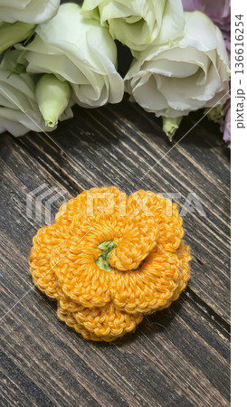 Knitted flowers and circles suitable for home decor, fashion, or textiles. Knitted flowers and circles suitable for home decor, fashion, or textiles. 136616254