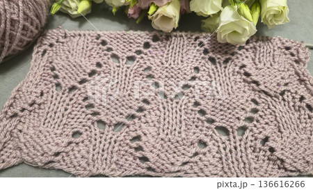 Colorful knitted fabric suitable for home decor, fashion or textile. pattern. 136616266