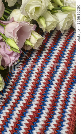 Colorful knitted fabric suitable for home decor, fashion or textile. pattern. 136616280