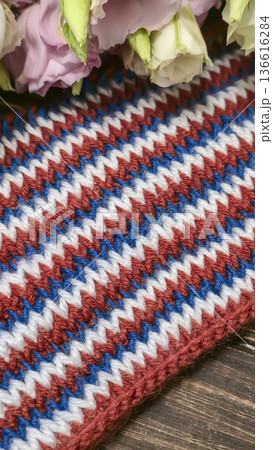Colorful knitted fabric suitable for home decor, fashion or textile. pattern. Colorful knitted fabric suitable for home decor, fashion or textile. pattern. 136616284