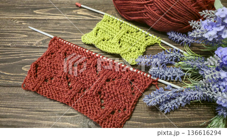 Colorful knitted fabric suitable for home decor, fashion or textile. pattern. 136616294