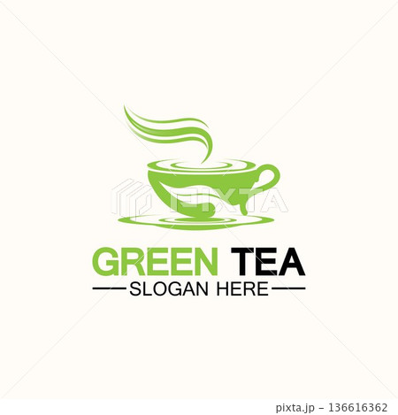 Tea cup logo vector design.Green tea vector logo template. 136616362