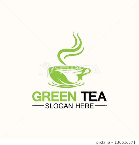 Tea cup logo vector design.Green tea vector logo template. 136616371