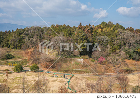 キトラ古墳展望台から四神の広場方面の眺め 奈良県明日香村 キトラ古墳展望台から四神の広場方面の眺め 奈良県明日香村 136616475