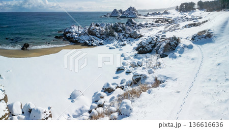 「青森県」雪景色の種差海岸　八戸市 136616636