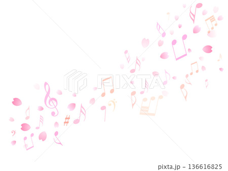 音楽奏でる春の桜の花びら背景フレーム 音楽奏でる春の桜の花びら背景フレーム 136616825
