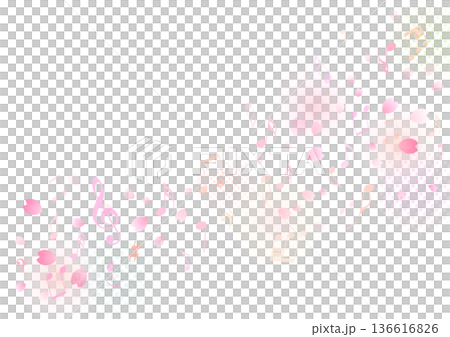 Musical spring cherry blossom petal background frame 136616826