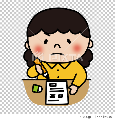 A fluffy, curly-haired girl taking a test A fluffy, curly-haired girl taking a test 136616930
