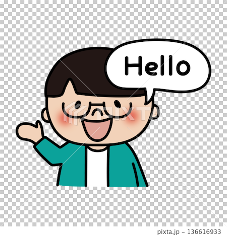 English-speaking boy with glasses and smooth hair 136616933