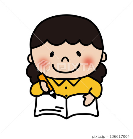 勉強するふわふわの天パの子供(女の子) 勉強するふわふわの天パの子供(女の子) 136617004