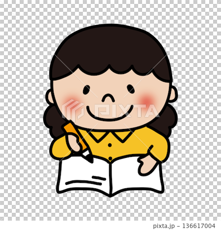 勉強するふわふわの天パの子供(女の子) 勉強するふわふわの天パの子供(女の子) 136617004