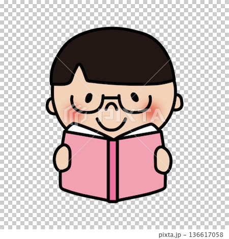 一個頭髮柔順、戴著眼鏡的男孩正在看書 一個頭髮柔順、戴著眼鏡的男孩正在看書 136617058