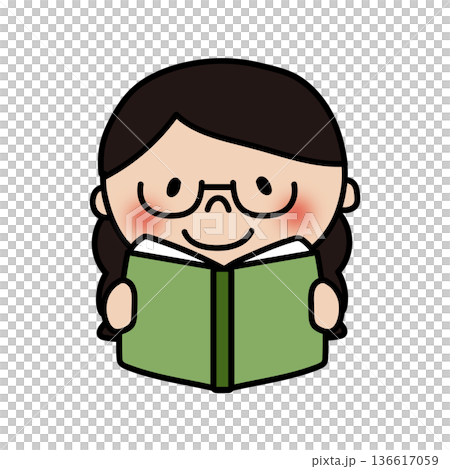 一個綁著辮子、戴著眼鏡的女孩在看書 136617059