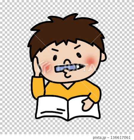一個活潑頑皮的男孩正在學習 一個活潑頑皮的男孩正在學習 136617061