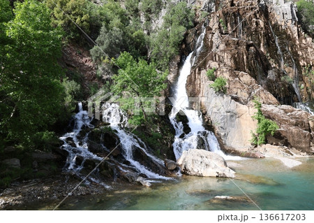 Cascading rocky waterfall. High quality photo Cascading rocky waterfall. High quality photo 136617203