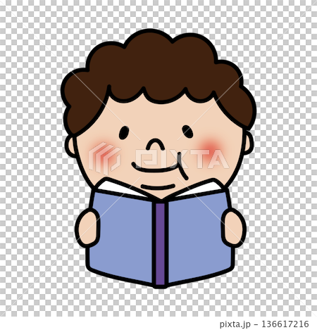 一個胖胖、捲頭髮的男孩正在看書 一個胖胖、捲頭髮的男孩正在看書 136617216