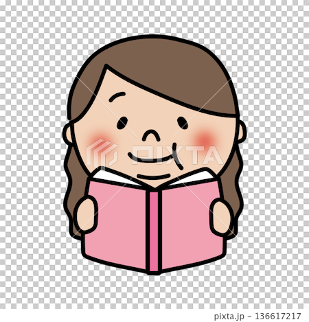 本を読むぽっちゃりしたロングヘアの子供（女の子） 136617217
