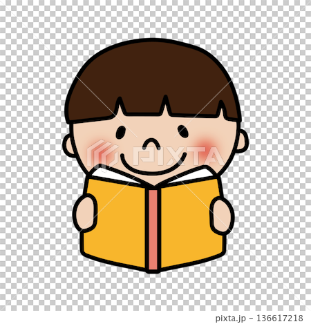 本を読む大人しいマッシュヘアの子供（男の子） 136617218
