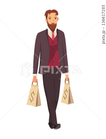 Rich man flat cartoon comic element, millionaire man money vector illustration Rich man flat cartoon comic element, millionaire man money vector illustration 136617285