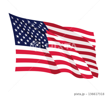 USA waving flag. American national symbol isolated on white background. Banner design element 136617318