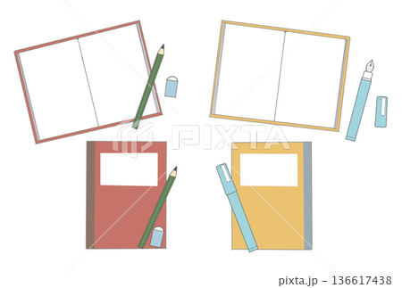 手描きイラストのノートとペンセット 136617438