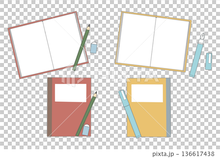 手描きイラストのノートとペンセット 136617438