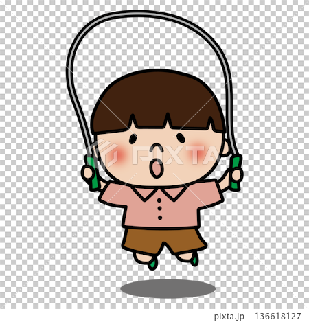 A quiet boy with short hair skipping rope A quiet boy with short hair skipping rope 136618127