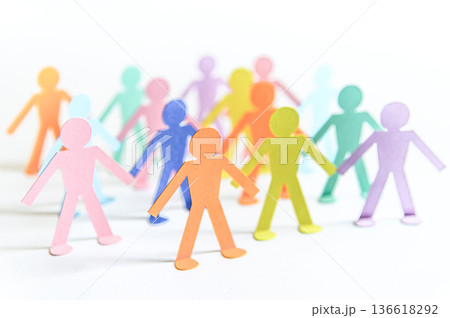 paper people chain concept of social help and togetherness in group 136618292