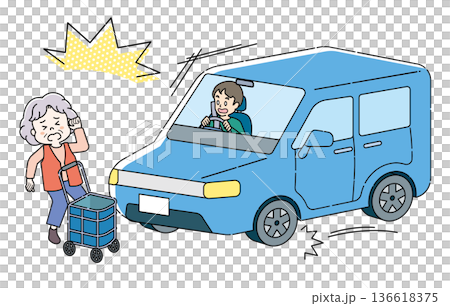 Illustration of a senior woman in a traffic accident 4C 136618375