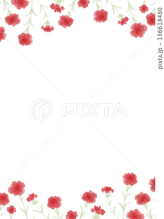 赤いカーネーションのフレーム　縦　水彩風 136618480
