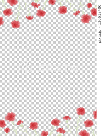 赤いカーネーションのフレーム　縦　水彩風 136618480