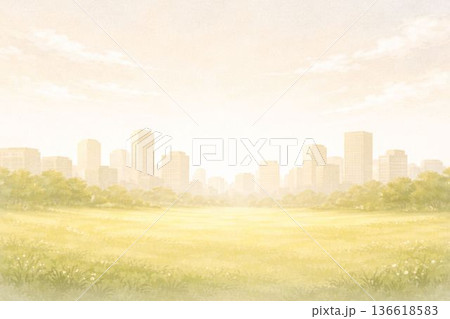 やさしい時間が流れる街と自然の風景|朝の光に包まれた公園と街並み やさしい時間が流れる街と自然の風景|朝の光に包まれた公園と街並み 136618583
