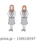 制服を着た女性銀行員の線画イラスト 136618597