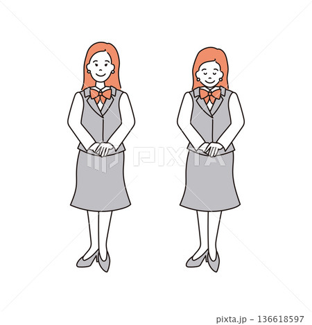 制服を着た女性銀行員の線画イラスト 136618597