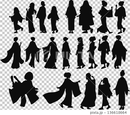 穿著浴衣（和服）的女人的插圖 136618664