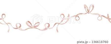 Watercolor horizontal border with Ribbon and Bows in soft pastel pink colors. Elegant decorative element for invitations, greeting cards, nursery banners and gentle party designs. Watercolor horizontal border with Ribbon and Bows in soft pastel pink colors. Elegant decorative element for invitations, greeting cards, nursery banners and gentle party designs. 136618760