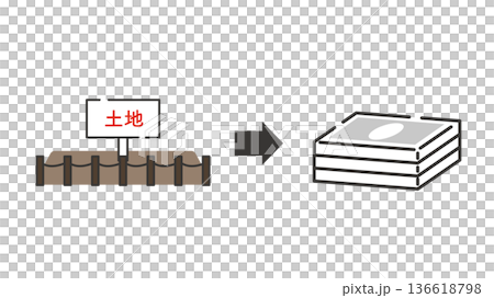 Illustration of converting real estate land into cash Illustration of converting real estate land into cash 136618798