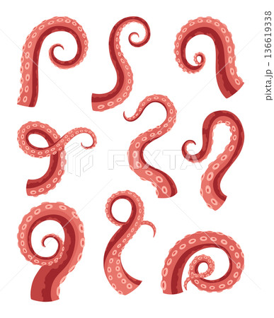 Octopus tentacles or sea squid icon set. Spooky...のイラスト素材 [136619338 ...
