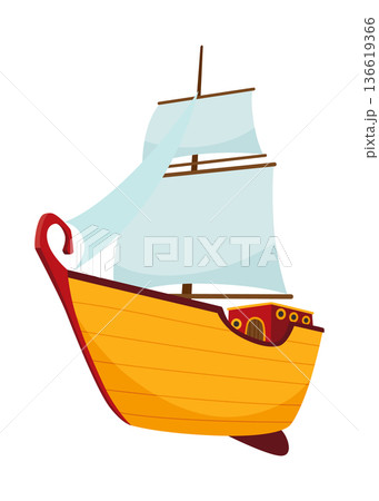 Yachts, sailboat or sailing ship. Cruise travel company icon design. Stylized cartoon pirate ship. Vector old vessels Yachts, sailboat or sailing ship. Cruise travel company icon design. Stylized cartoon pirate ship. Vector old vessels 136619366