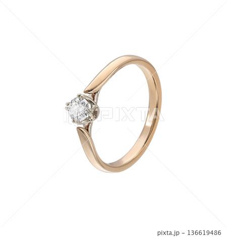 Modern rose gold open solitaire diamond ring, minimalist design, isolated on white 136619486