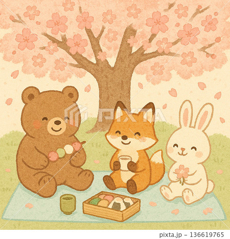 ほのぼのしたお花見（動物たち） 136619765