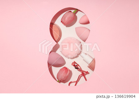 Bright spring colors and beauty tools represent celebration Bright spring colors and beauty tools represent celebration 136619904
