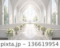 白色の花で彩られている白いチャペルのイメージパース　人物なし 136619954