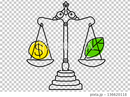 平衡環境與經濟：ESG投資，天平上的一片葉子與一枚硬幣 136620118