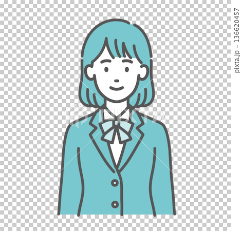 Illustration of a smiling teenage woman/female student (uniform vest, upper body) 136620457