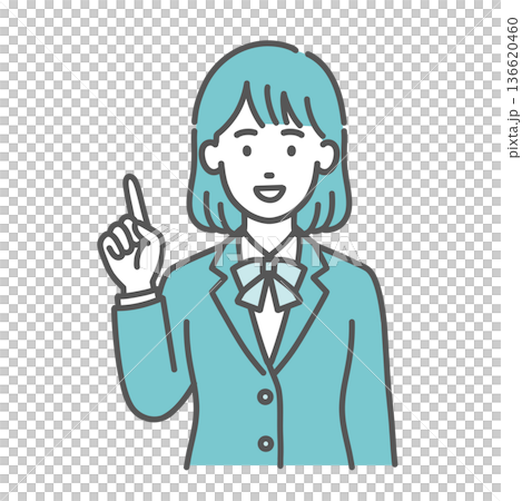 Illustration of a teenage woman or female student pointing at something (pointing index finger, uniform, upper body) 136620460