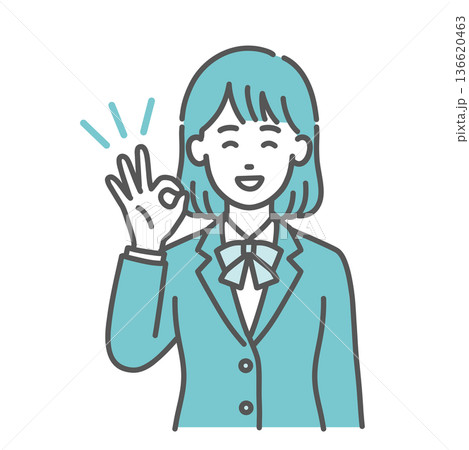 OKサインを出す・賛成するティーン女性・女子学生のイラスト(笑顔・制服・上半身) OKサインを出す・賛成するティーン女性・女子学生のイラスト(笑顔・制服・上半身) 136620463