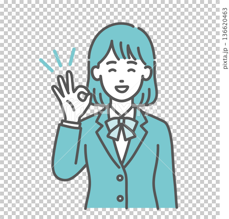 OKサインを出す・賛成するティーン女性・女子学生のイラスト(笑顔・制服・上半身) OKサインを出す・賛成するティーン女性・女子学生のイラスト(笑顔・制服・上半身) 136620463